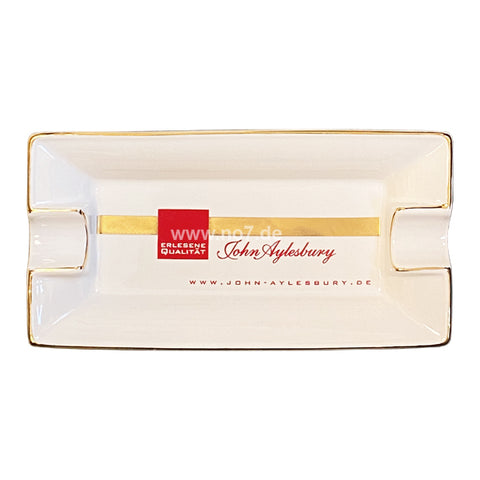 2er Zigarrenascher schmal weiß JOHN AYLESBURY mit goldener Verzierung und elegantem Design für zwei Zigarren