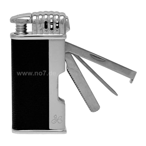 Pfeifenfeuerzeug Jean Claude KENT chrom poliert Leder schwarz