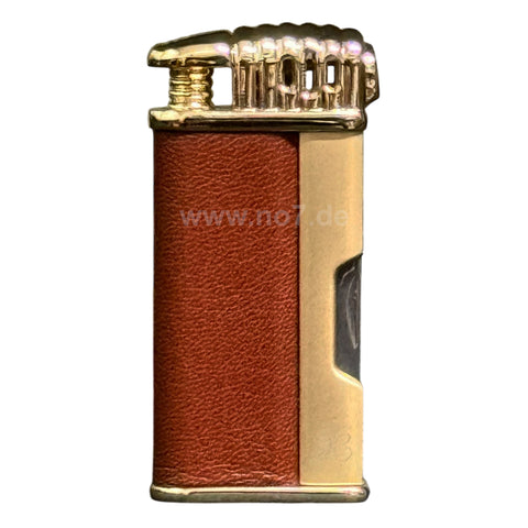 Pfeifenfeuerzeug Jean Claude KENT gold poliert Leder braun